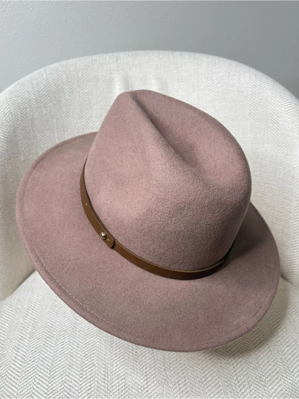 NWT Free People Wyeth 100% Wool Felt Fedora Hat with Leather Band Cocoa Brown